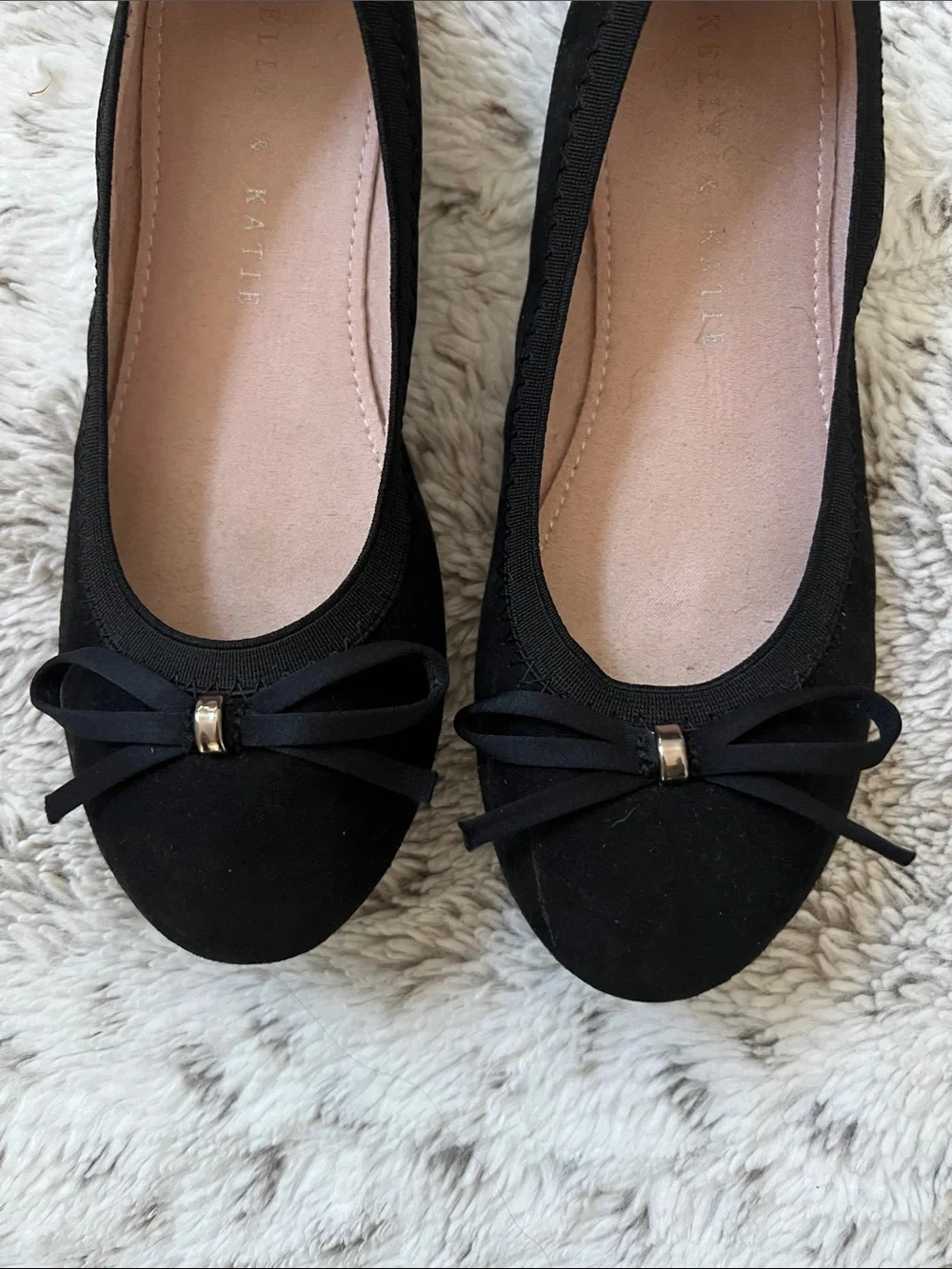 2 | Girls Kelly & Katie Black Ballet Flats with Bow Accent